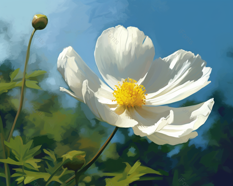 盛开的花朵绿叶花蕾油画图,插画/手绘图,插画/手绘图库,插画/手绘图下载,插画/手绘